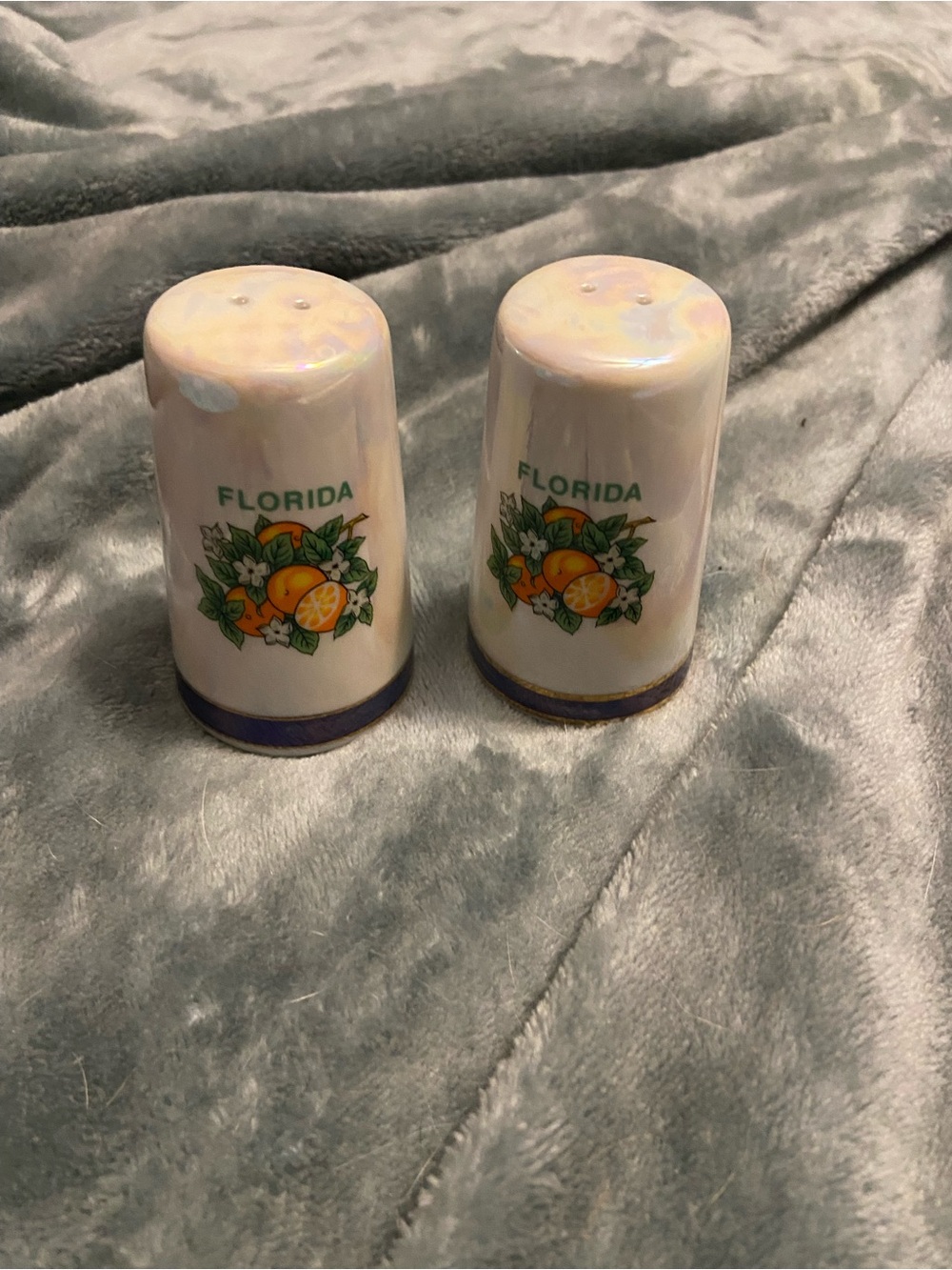 Florida Ceramic Orange Blossom Salt and Pepper Shakers - White
